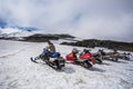 Snowmobile ride activity in Snaefellsjokull National Park in summer time. Snaefellsnes peninsula in Western Iceland